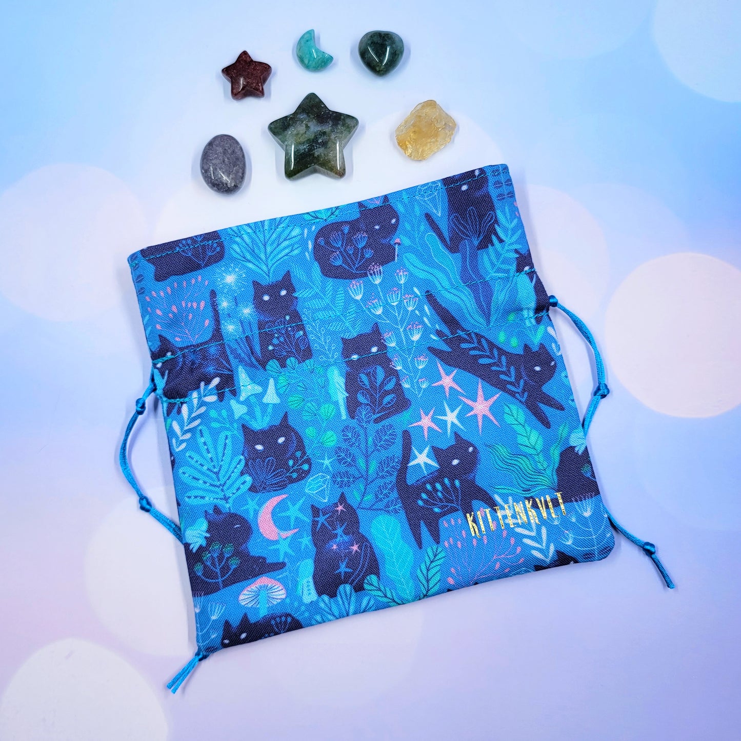 Mystical Witchy Kitty Cat Fairy Garden Crystal Pouch