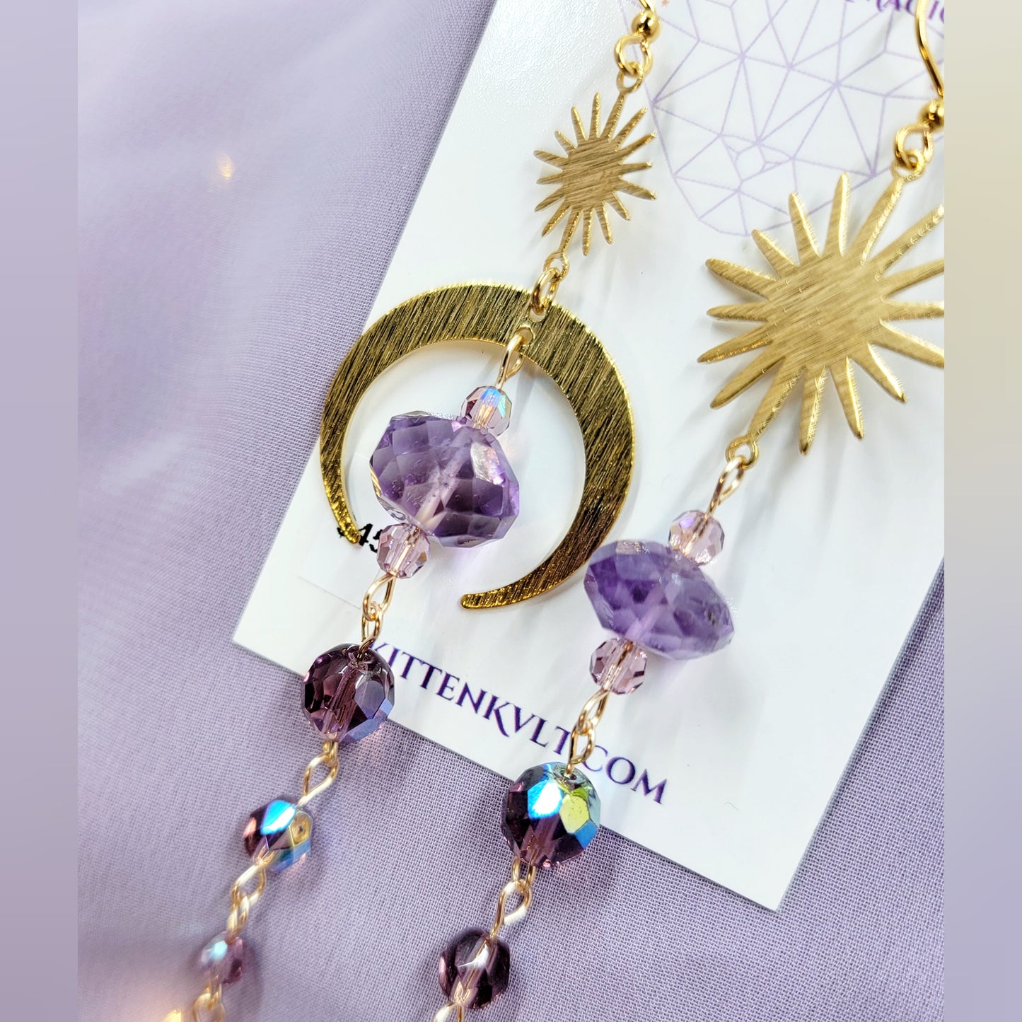 Celestial Cosmic Amethyst & Czech Glass Earrings