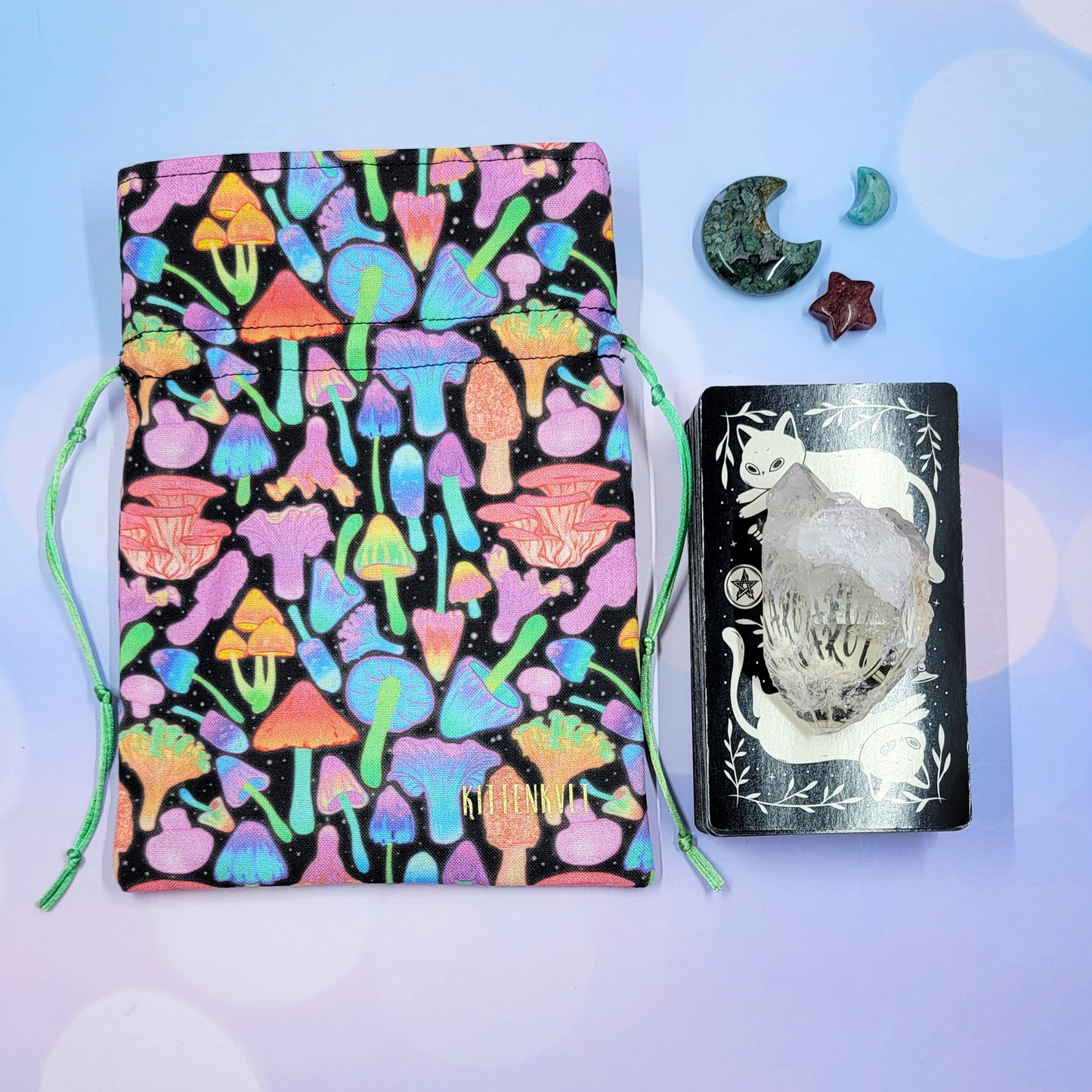 Psychedelic Rainbow Witchy Mushroom Trinket Pouch
