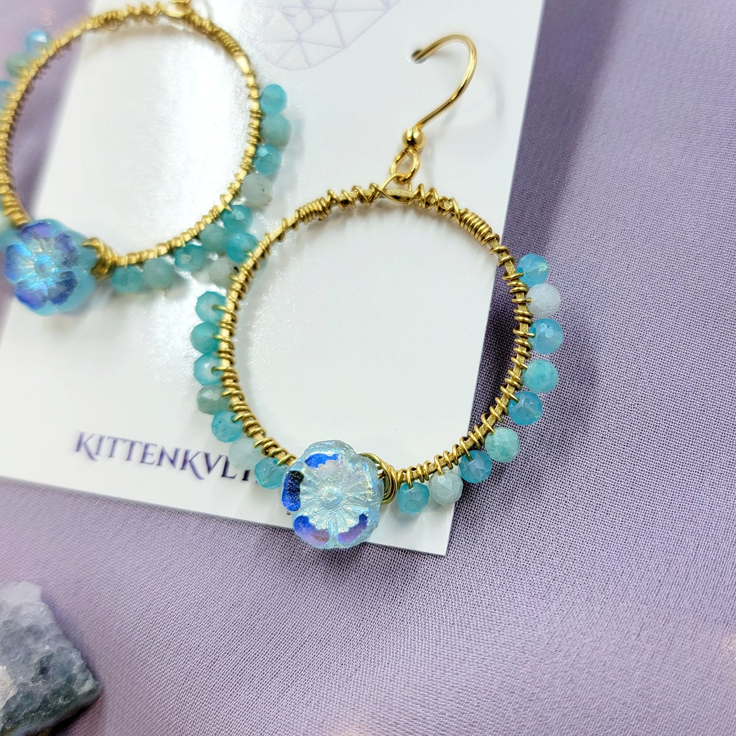 Amazonite Flower Hoop Earrings