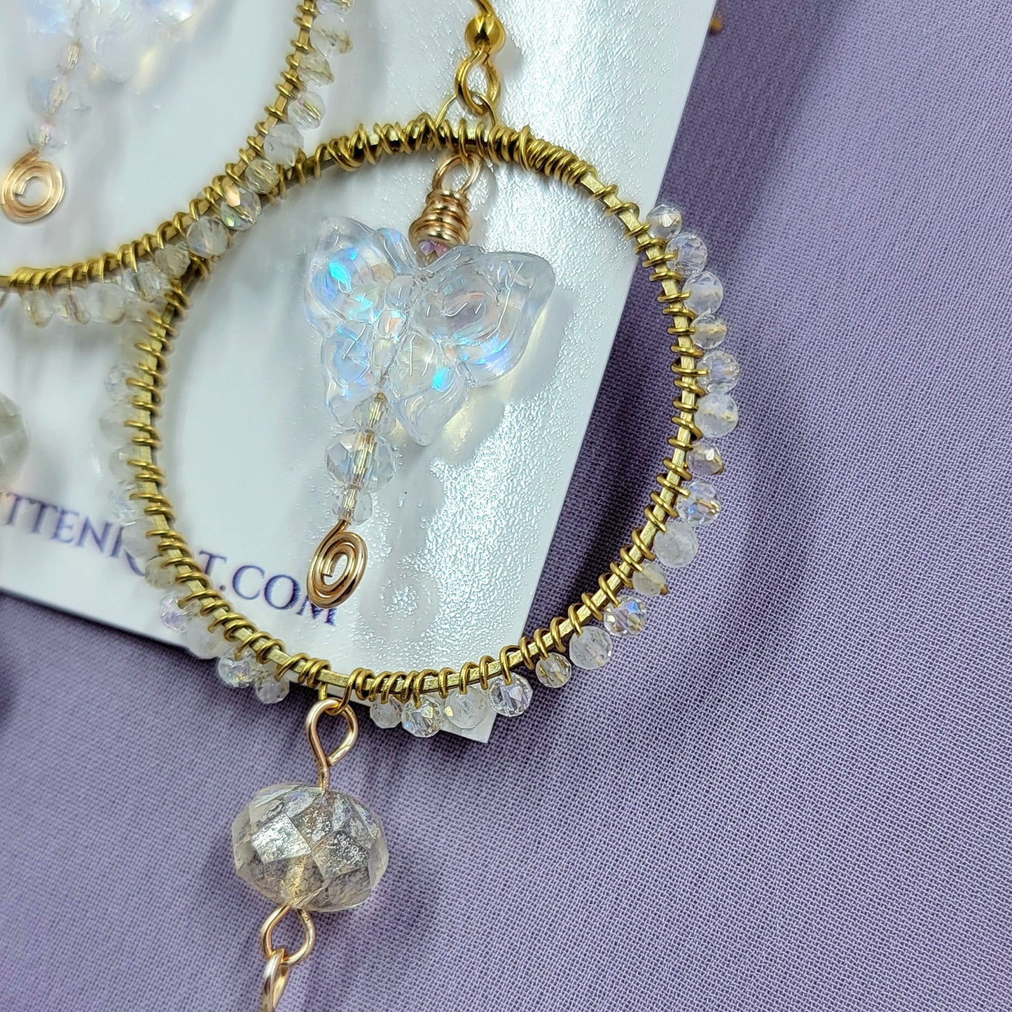 Ethereal Irredecent Butterfly Moonstone & Fluorite Earrings