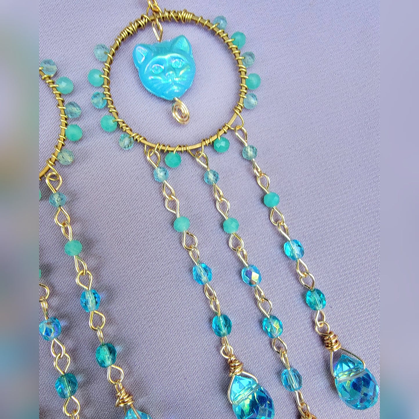 Amazonite & Blue Apatite Kitty Sun Catcher Earrings