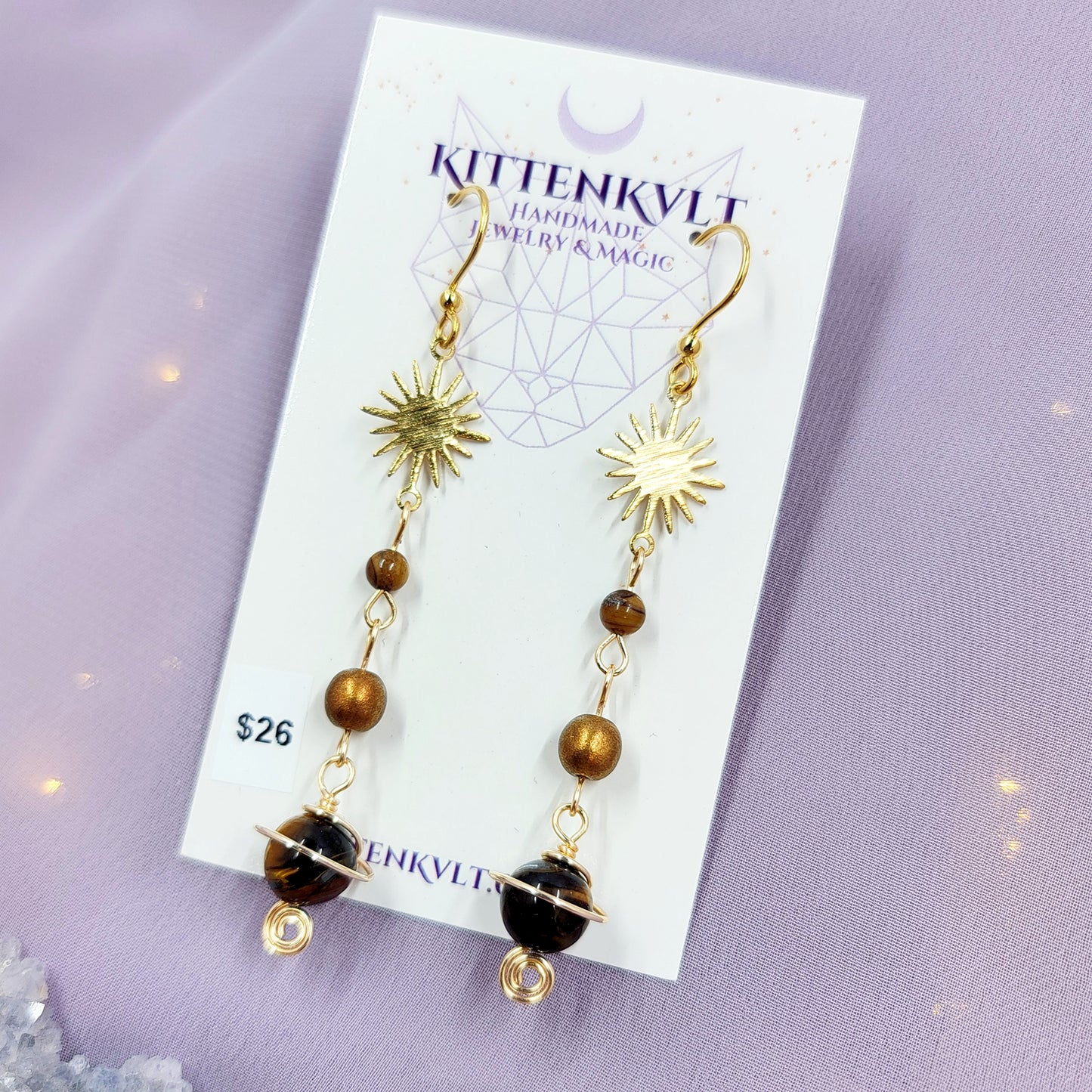 Tiger's Eye Planet Earrings