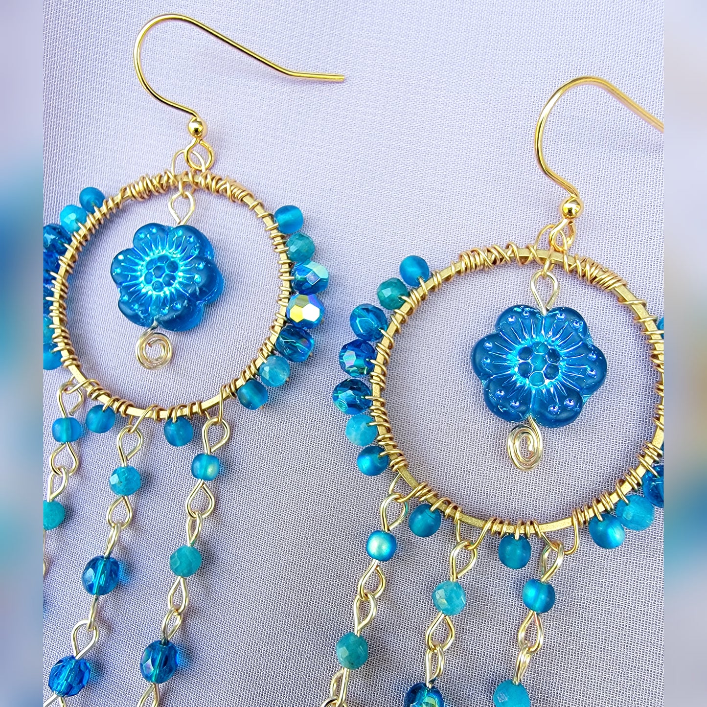 Blue Apatite Flower Earrings