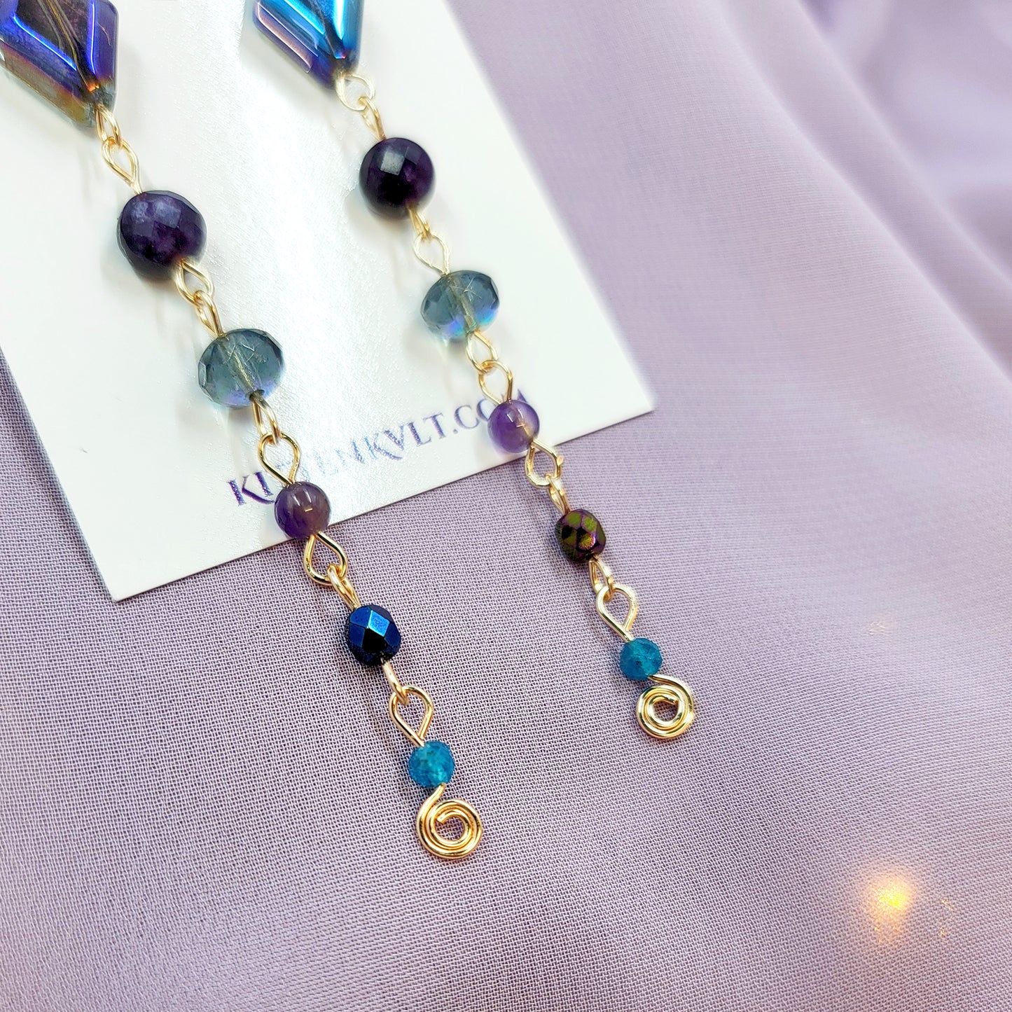Amethyst & Blue Apatite Geometric Earrings