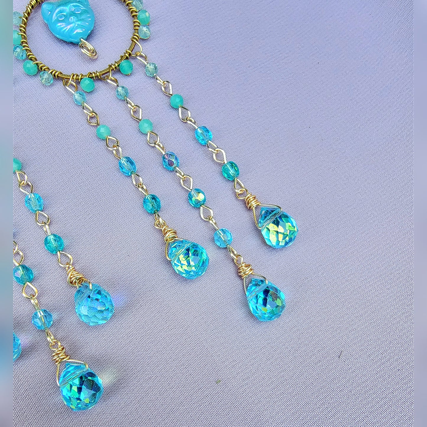 Amazonite & Blue Apatite Kitty Sun Catcher Earrings