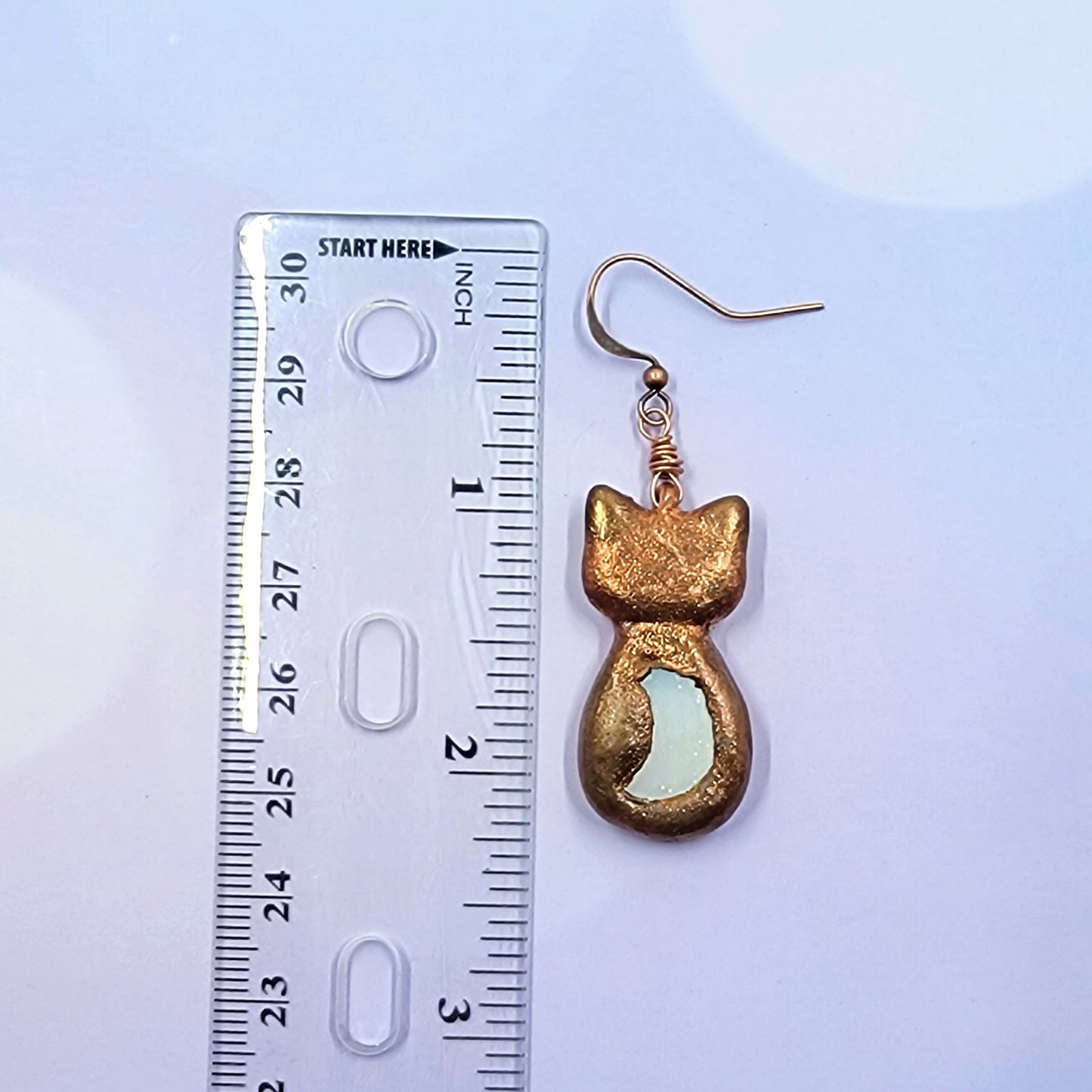 Electroformed Celestial Kitty Cat Copper & Mother of Pearl Shell Moon Earrings