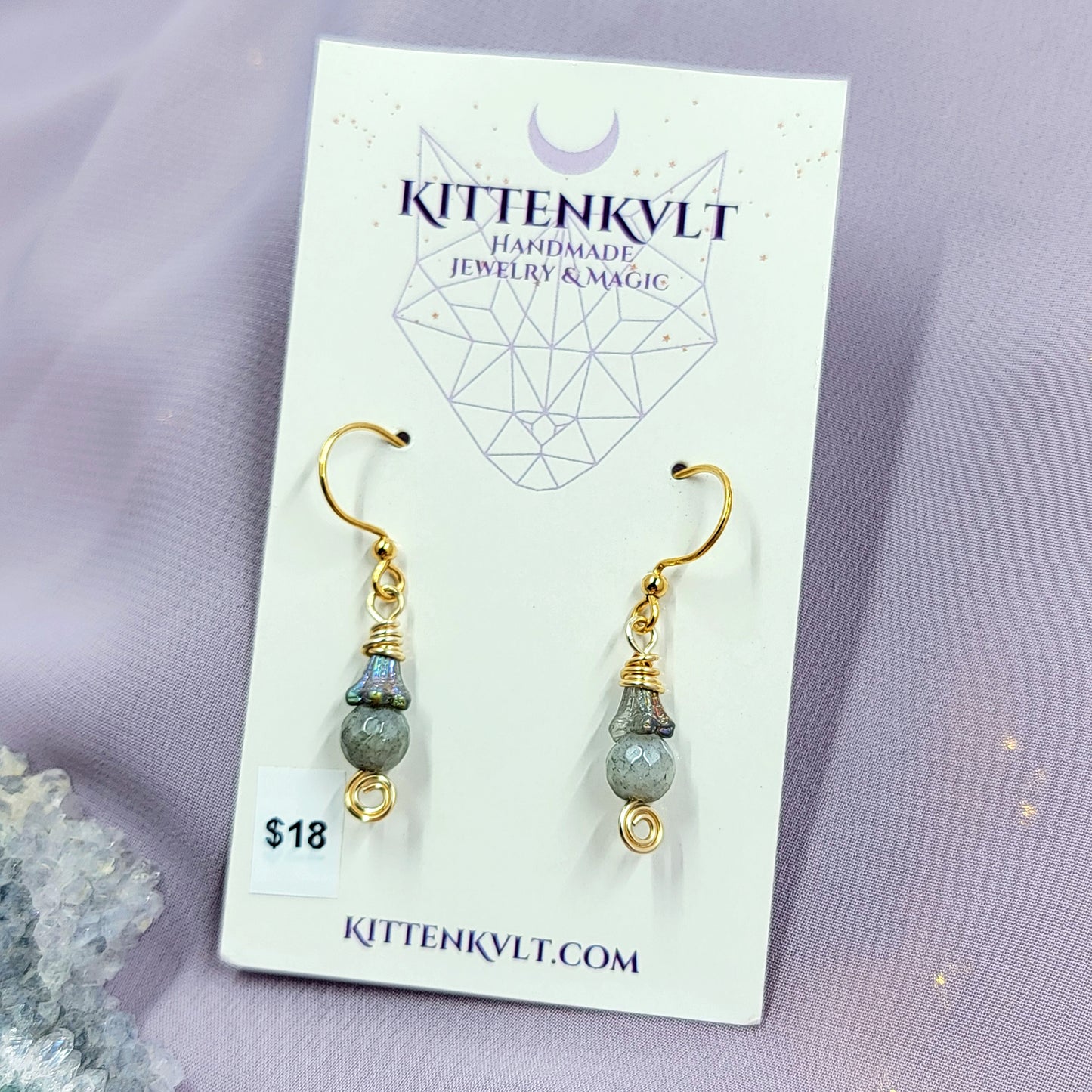 Dainty Fairy Ethereal Labradorite Flower Earrings