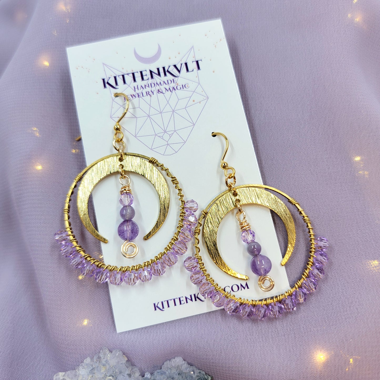 Amethyst Moon Hoop Earrings