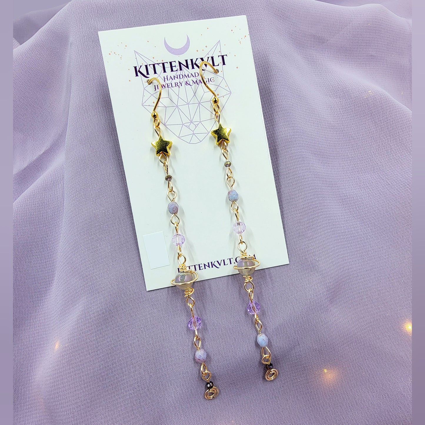 Ethereal Aura Agate & Czech Glass Planet Celestial Earrings