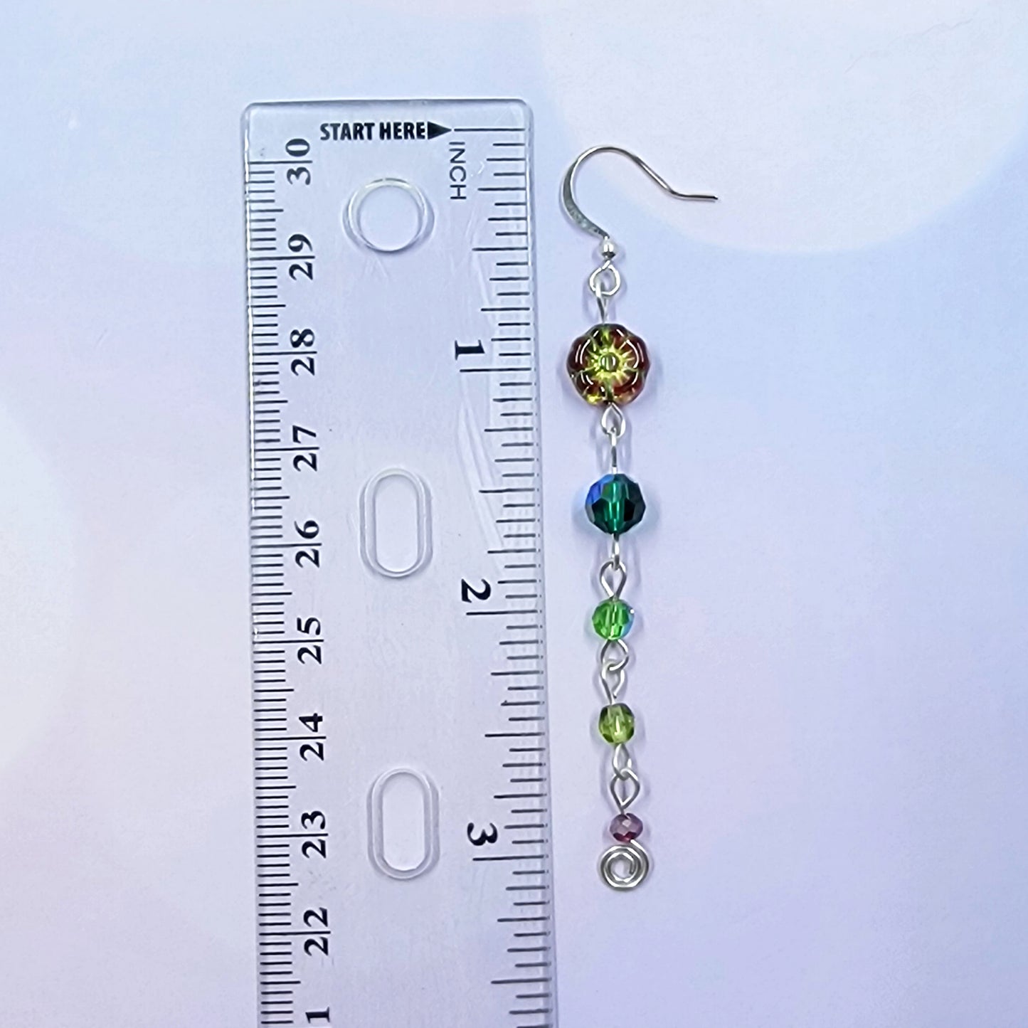 Czech Glass Cottage Witch Fairy Flower & Leaf Earrings