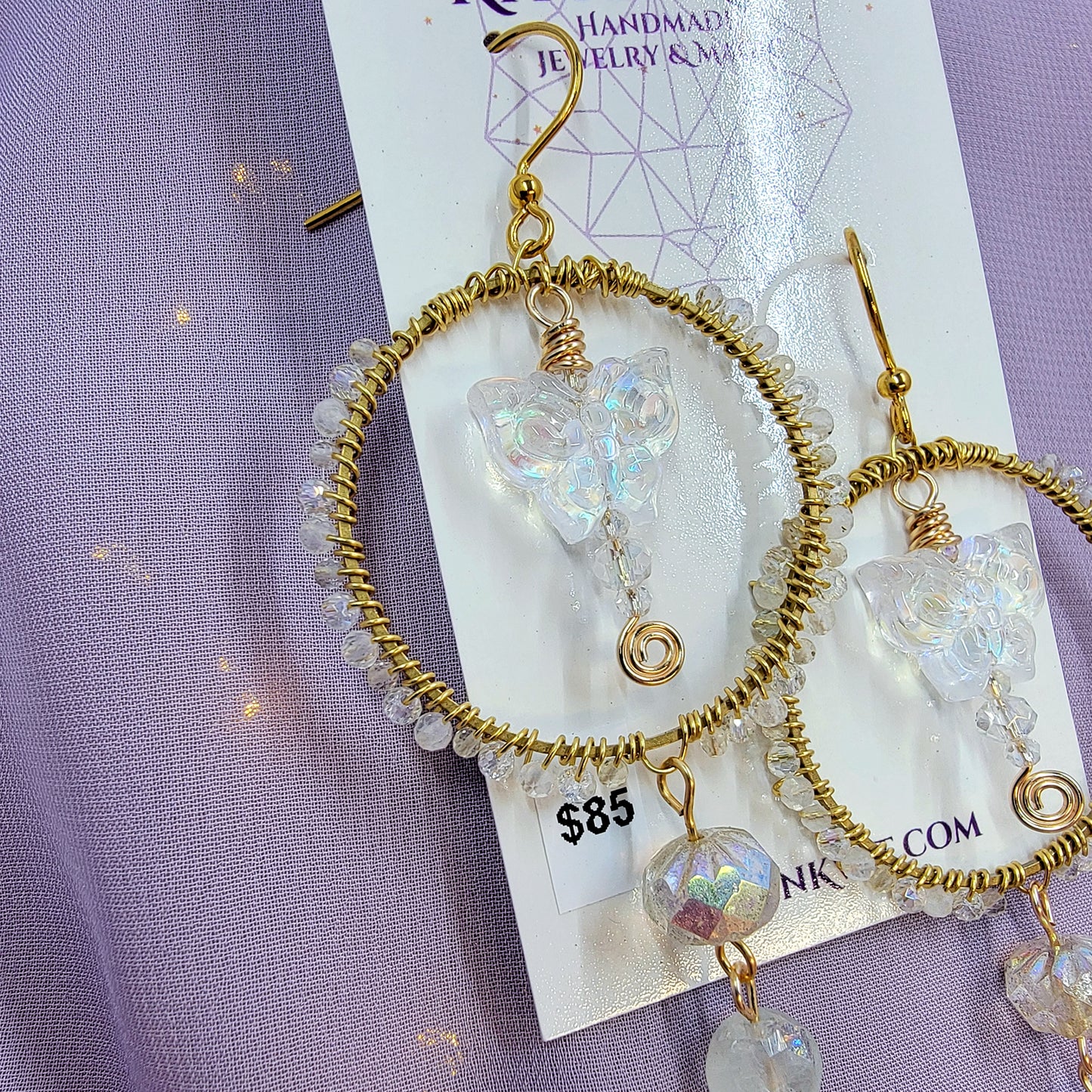Ethereal Irredecent Butterfly Moonstone & Fluorite Earrings