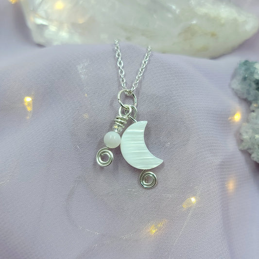 Ethereal Mother of Pearl Shell Moon Necklace