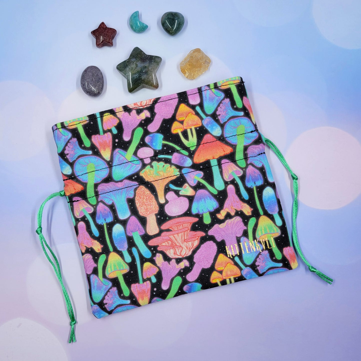 Physchedelic Rainbow Mushroom Crystal Pouch