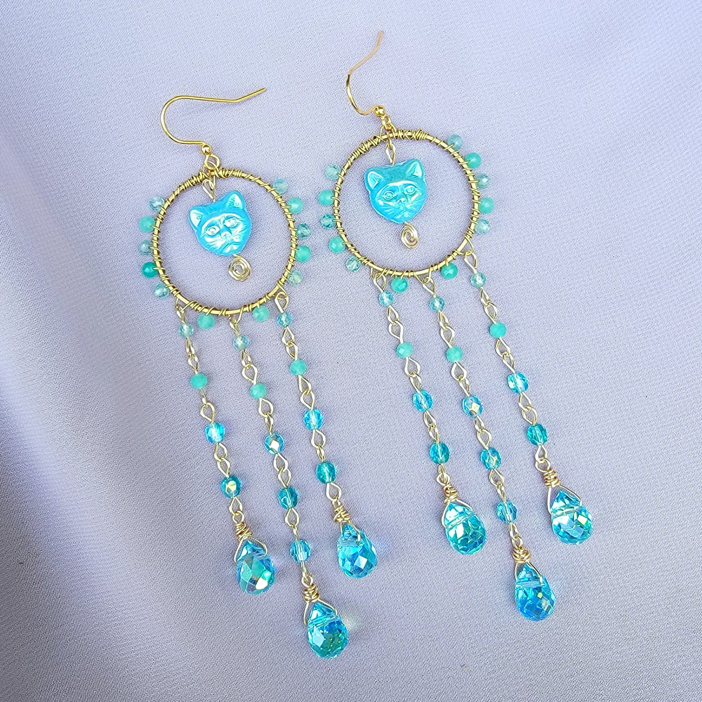 Amazonite & Blue Apatite Kitty Sun Catcher Earrings