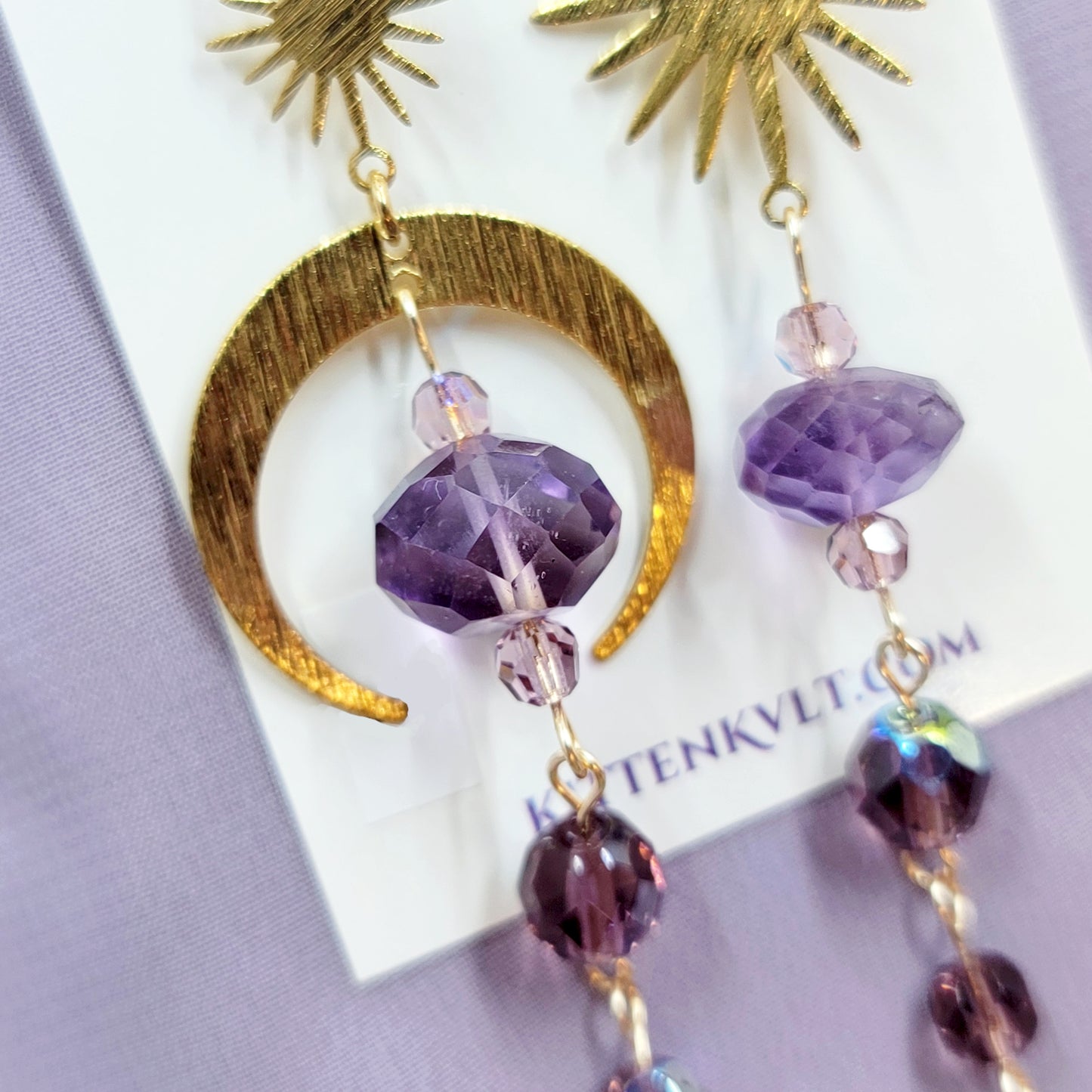 Celestial Cosmic Amethyst & Czech Glass Earrings