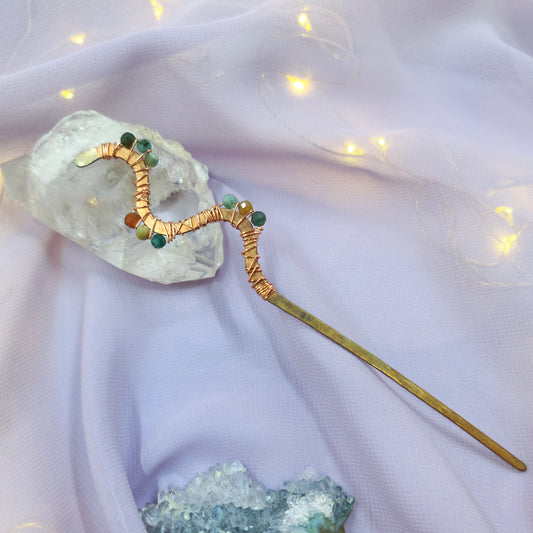 Ocean Jasper Hammered Copper Squiggle Hair Stick