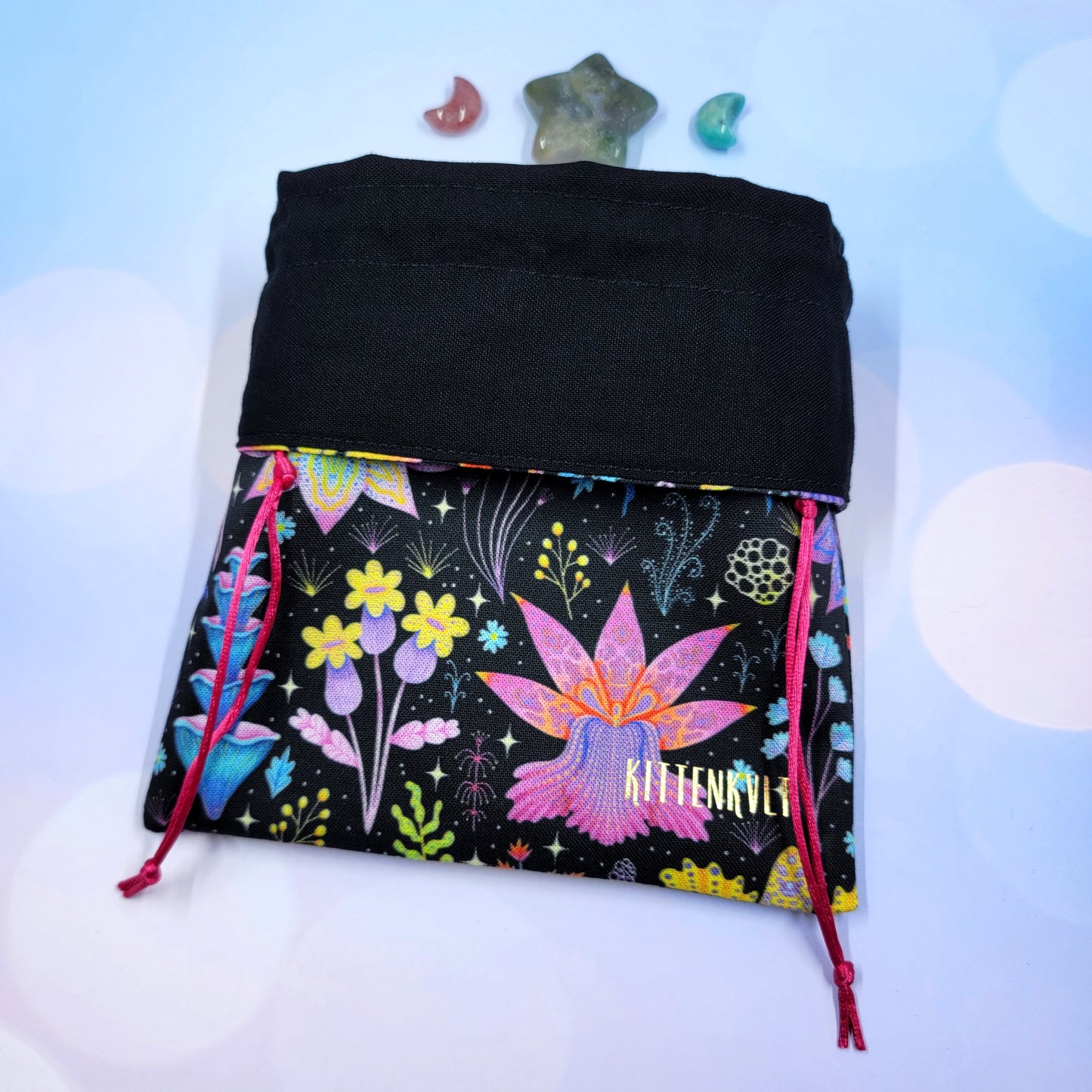 Psychedelic Rainbow Mystical Lotus Orchid Floral Garden Witchy Trinket Pouch