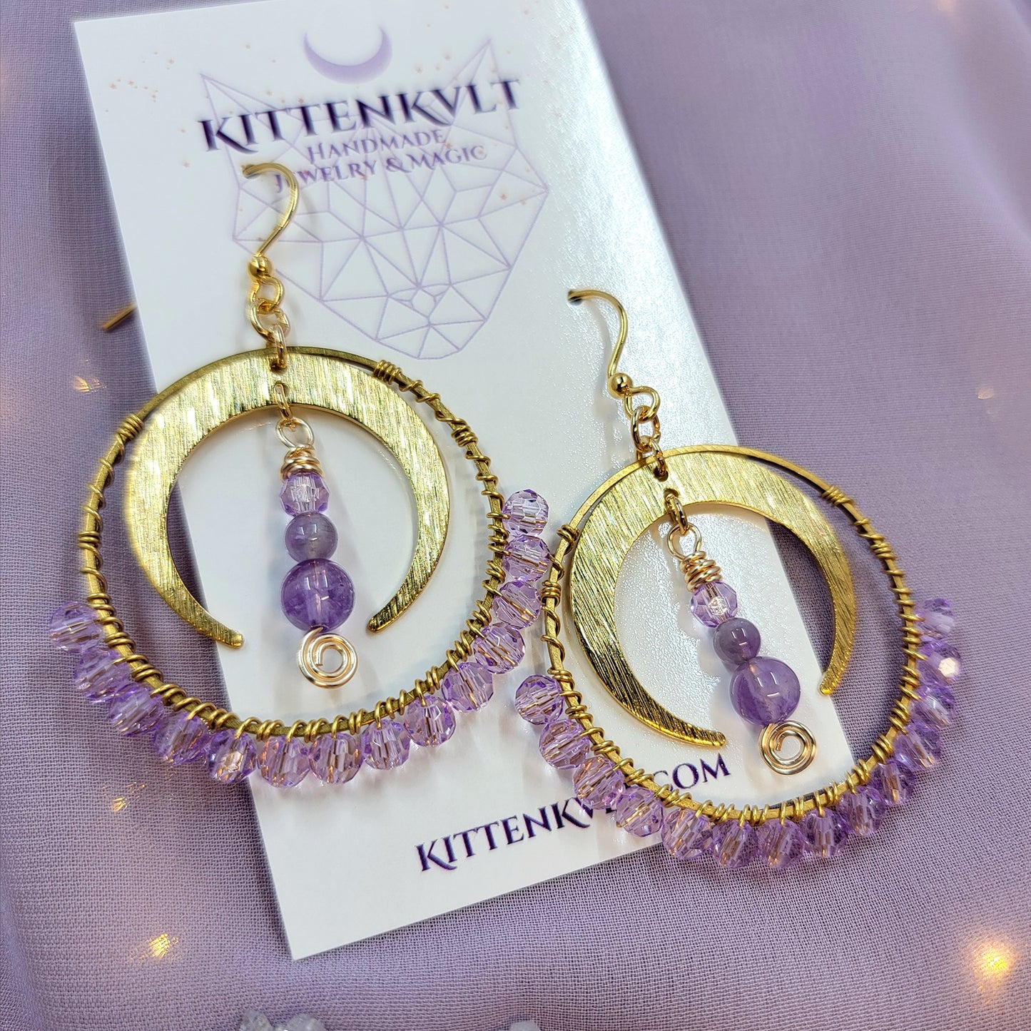 Amethyst Moon Hoop Earrings