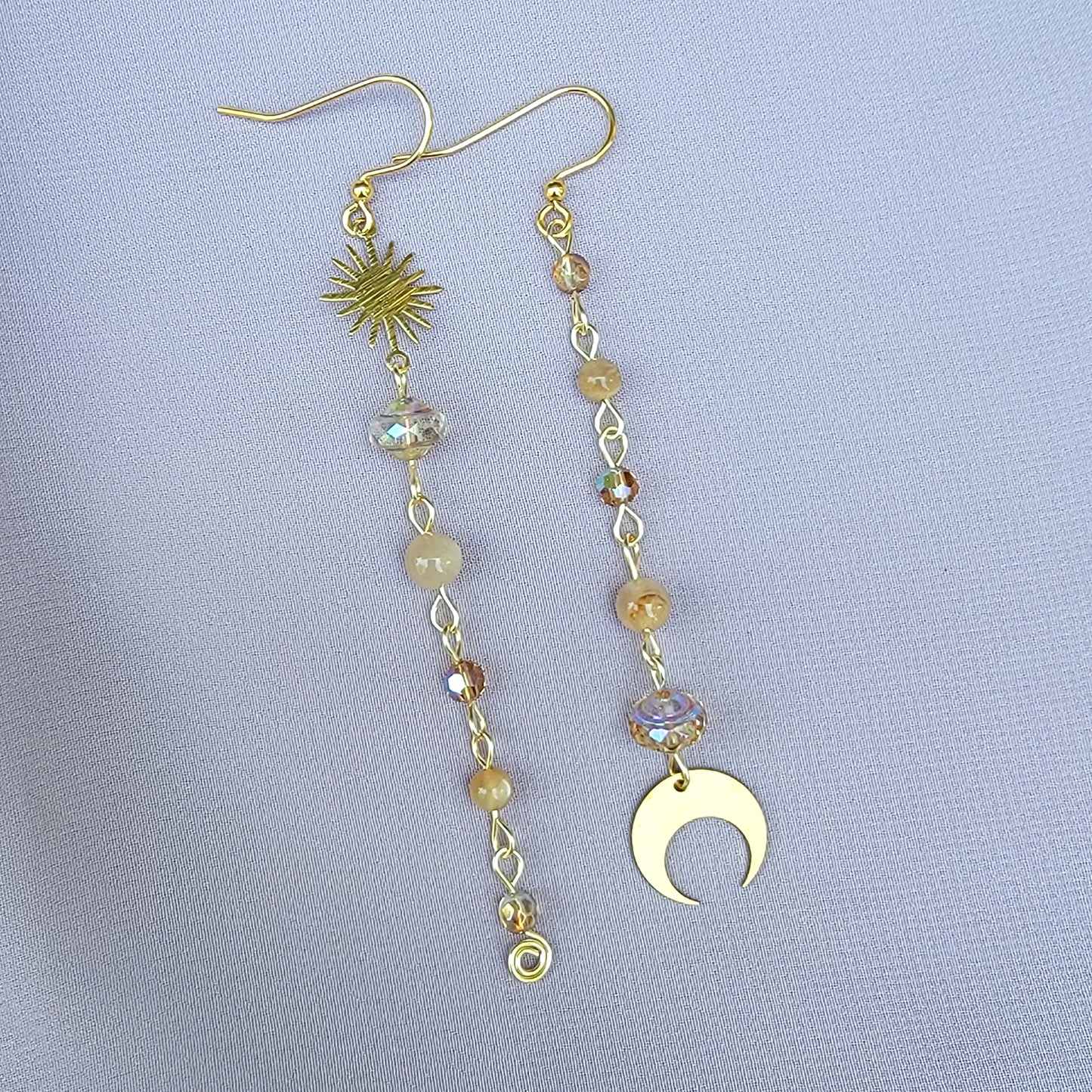 Celestial Sunstone Planet Moon Earrings