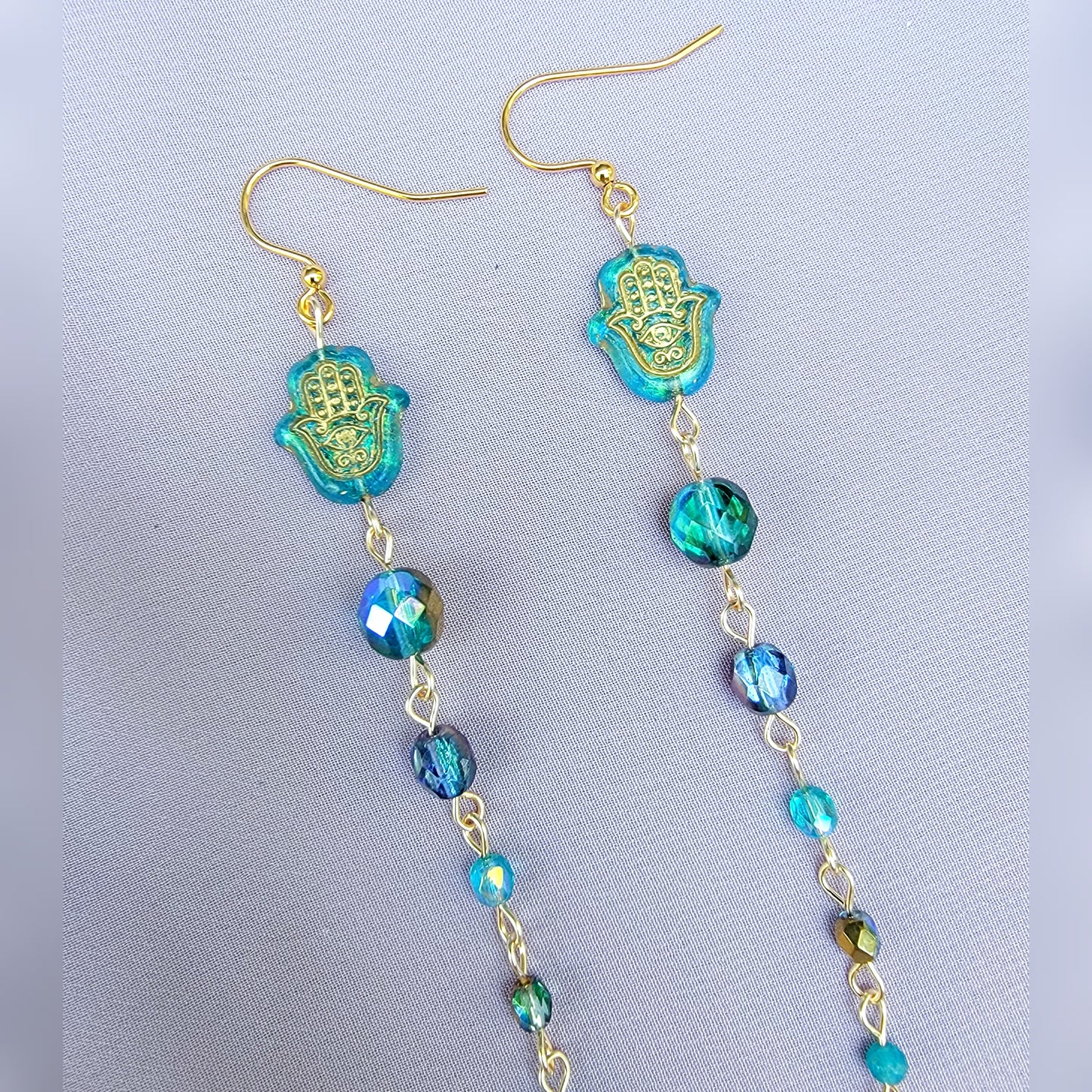 Mystical Hamsa Blue Apatite Earrings