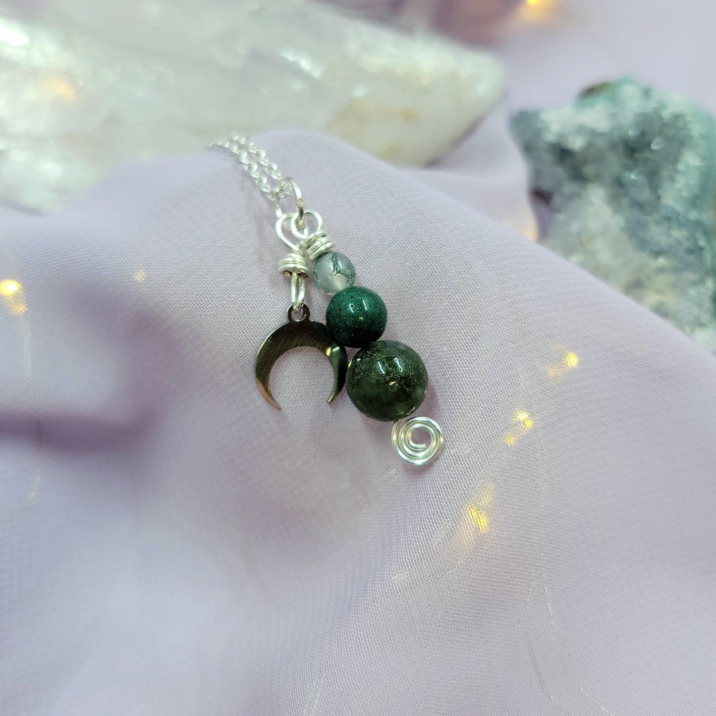 Moss Agate Moon Necklace