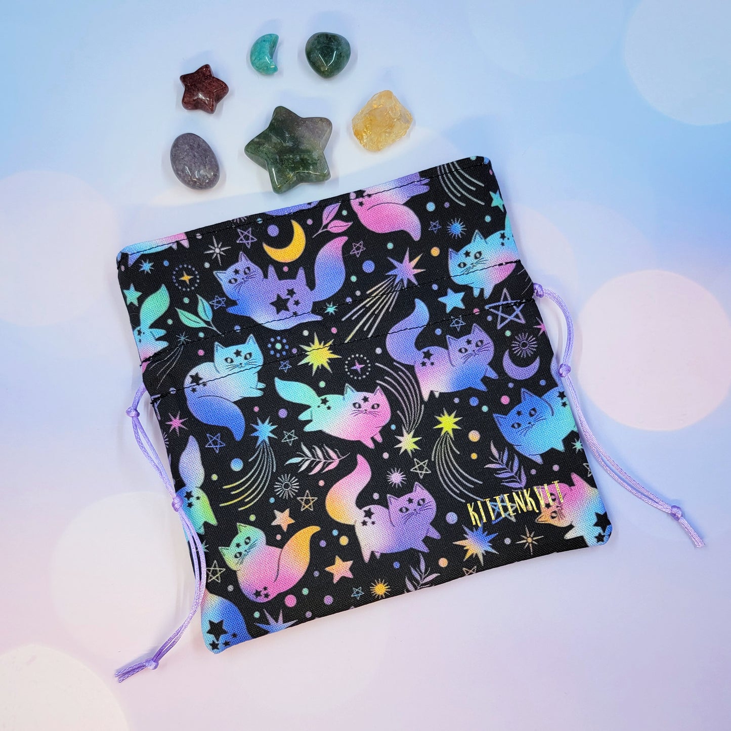 Mystical Celestial Rainbow Kitty Cats Crystal Pouch